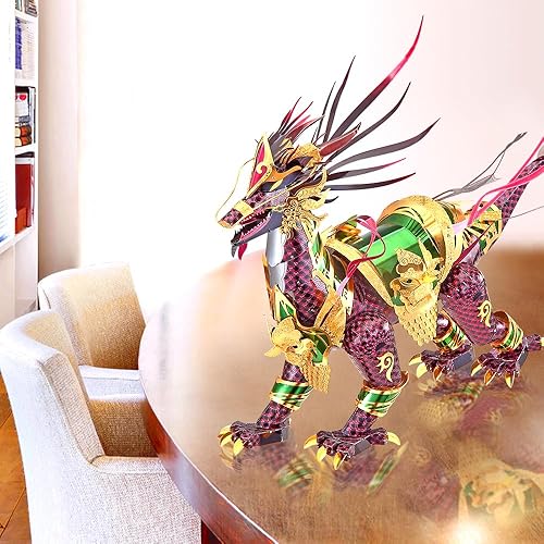 Vista 15 de Piececool Kit de modelos de rompecabezas de metal 3D, kit de construcción de metal de llama de dragón para adultos, rompecabezas de dragón 3D, kits