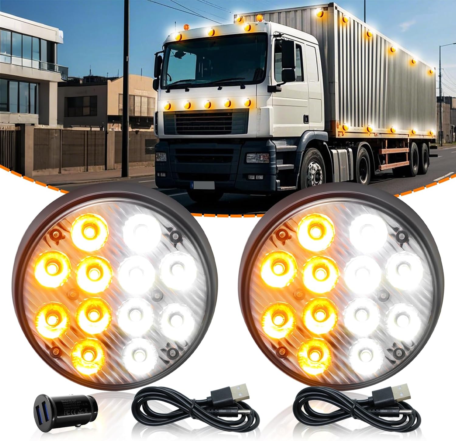 2PCS Amber Emergency Strobe Lights,Super Magnetic Strobe Beacon Lights for Trucks Vehicles Cars Rechargeable LED Road Flares Flashing Warning Emergency Caution Lights for Trucks Trailers RV