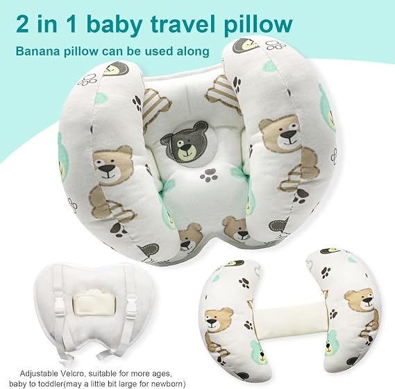 KAKIBLIN Baby Head Neck Support Pillow, 2 in 1 Banana Neck Pillow for Baby