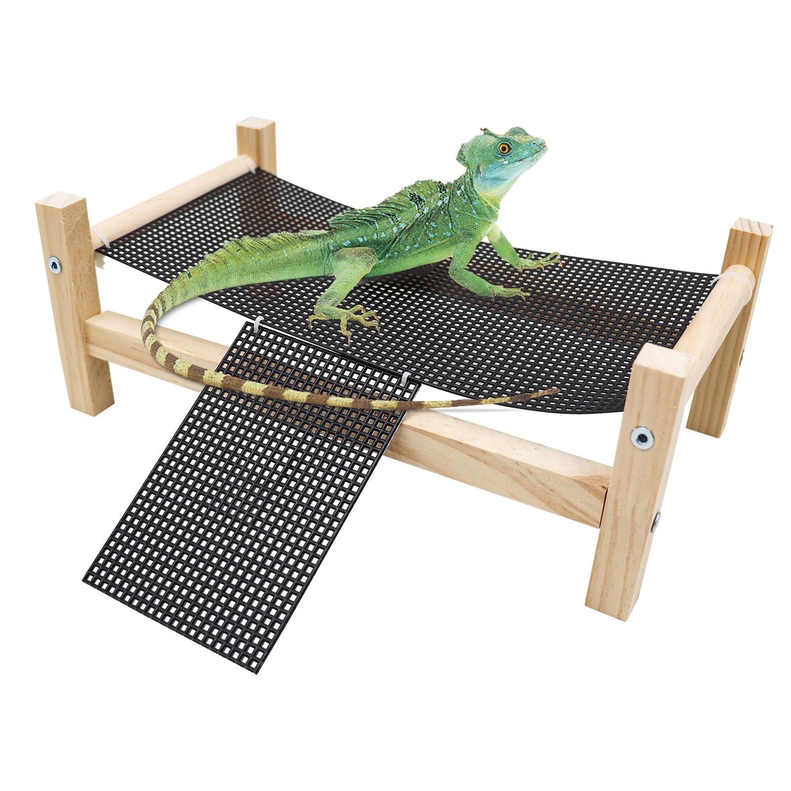 Dnoifne Reptile Hammock Swing Hanging Bed, Wooden Lizard Bed, Reptile Summer Bed for Bearded Dragon Leopard Gecko Lizard