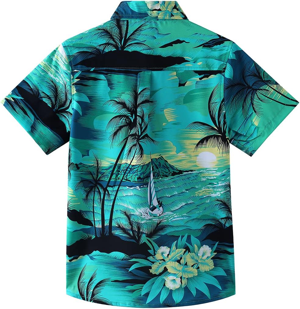 Spring&Gege Boys' Short Sleeve Hawaiian Shirt Cartoon Print Aloha Button Down Shirts (3-14 Years) - Image 3
