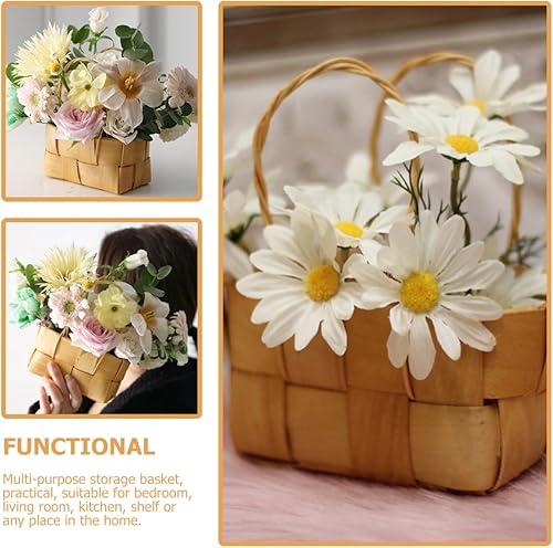 Miniatura 5 de jojofuny 3pcs Wooden Flower Basket Rattan Picnic Basket Harvest Basket Wicker Woven Basket Flower Holding Basket Small Floral Basket Wooden Hamper