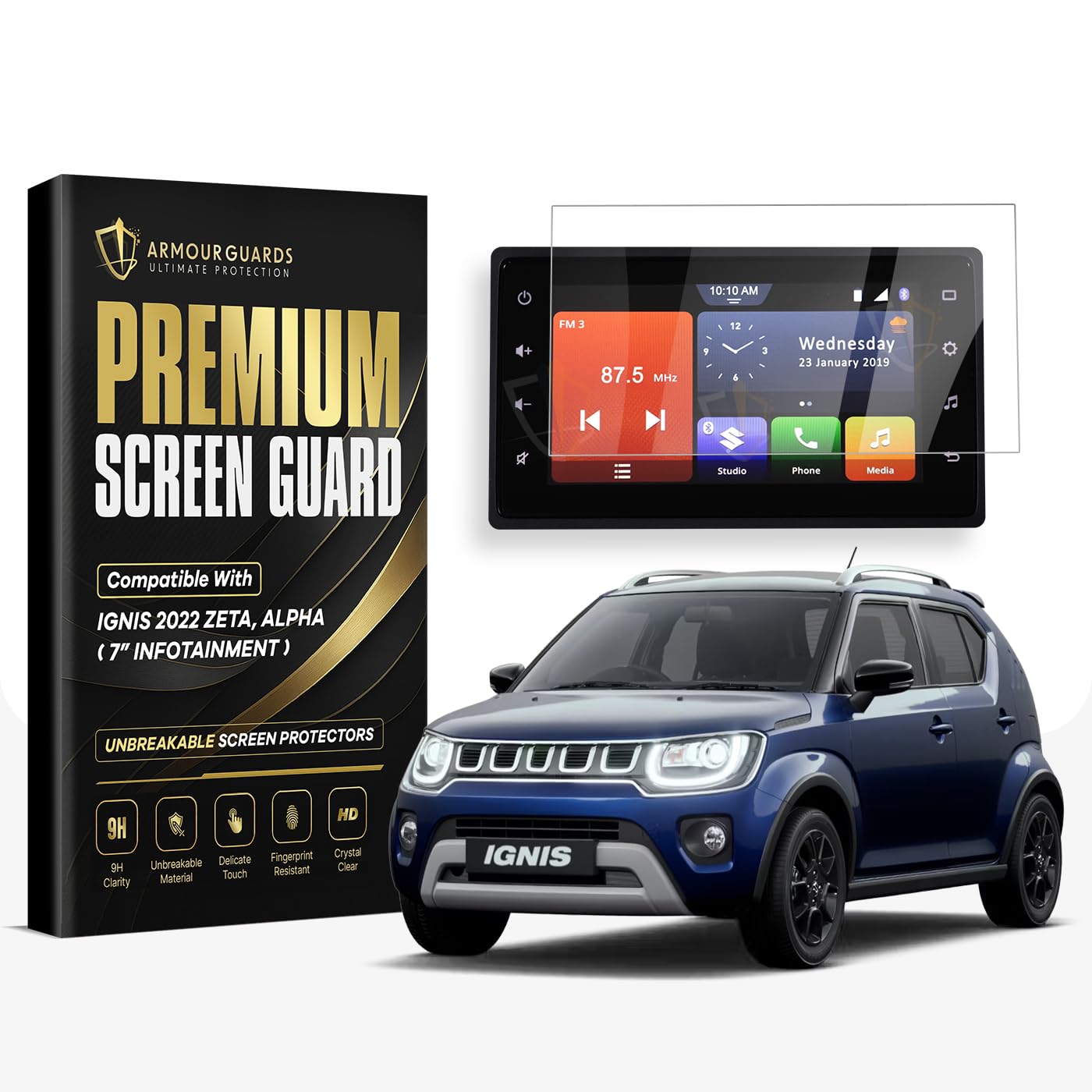 ARMOUR GUARDS TouchScreen Guard For MARUTI SUZUKI IGNIS 2022- Running || Zeta | Alpha || 7-inch Infotainment Display Screen Protector || ignis Car Navigation Accessories [Not Tempered Glass] (7 Inch)-image-42