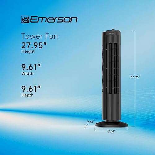 Miniatura 8 de Emerson Ventilador oscilante de torre FAT2835 de 60 grados, 3 ajustes de velocidad con perilla manual y asa de transporte práctica, color negro
