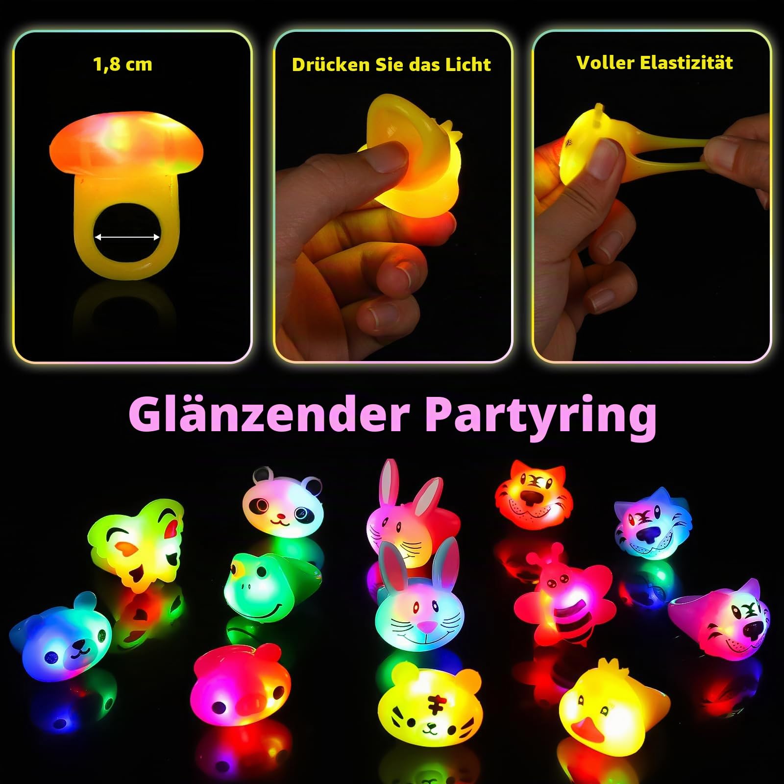 SCIONE 40 Stück LED Leuchtringe Blinkende Ringe Fingerspielzeug Party Bag Fillers für Kinder Niedliche Tier Licht Up Spielzeug für Jungen Mädchen Klassenzimmer-Preise Partygeschenke