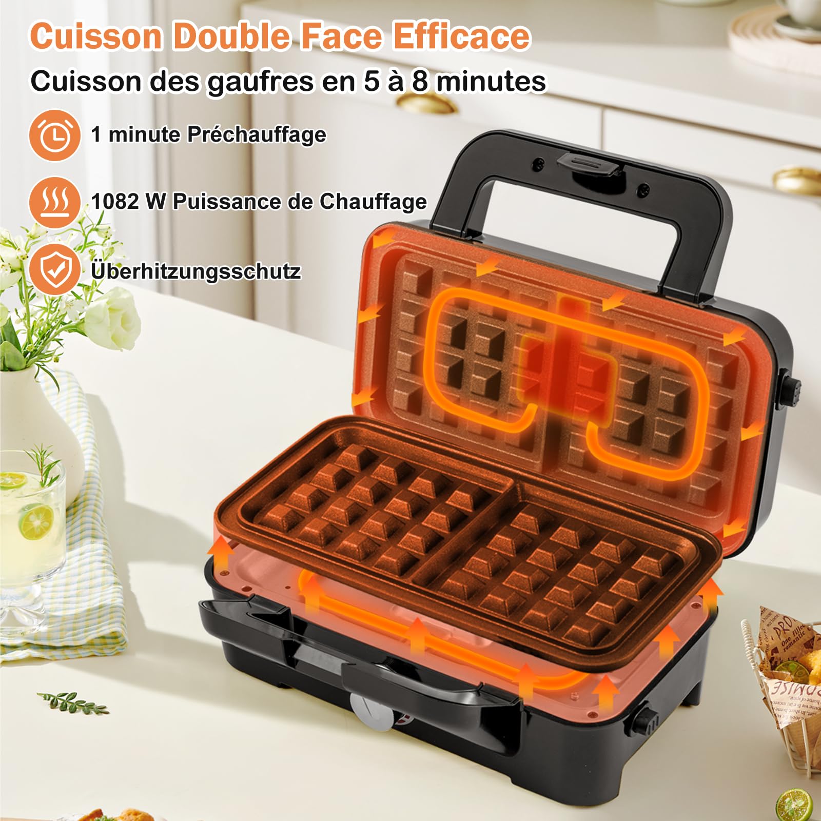 GOPLUS Appareil Croque Monsieur 3 en 1 pour Gaufres, Croques et Sandwichs, Machines à Gaufres et Croques avec Plaques Amovible et Antiadhésive, Température Réglable 5 Niveaux & Protection Surchauffe