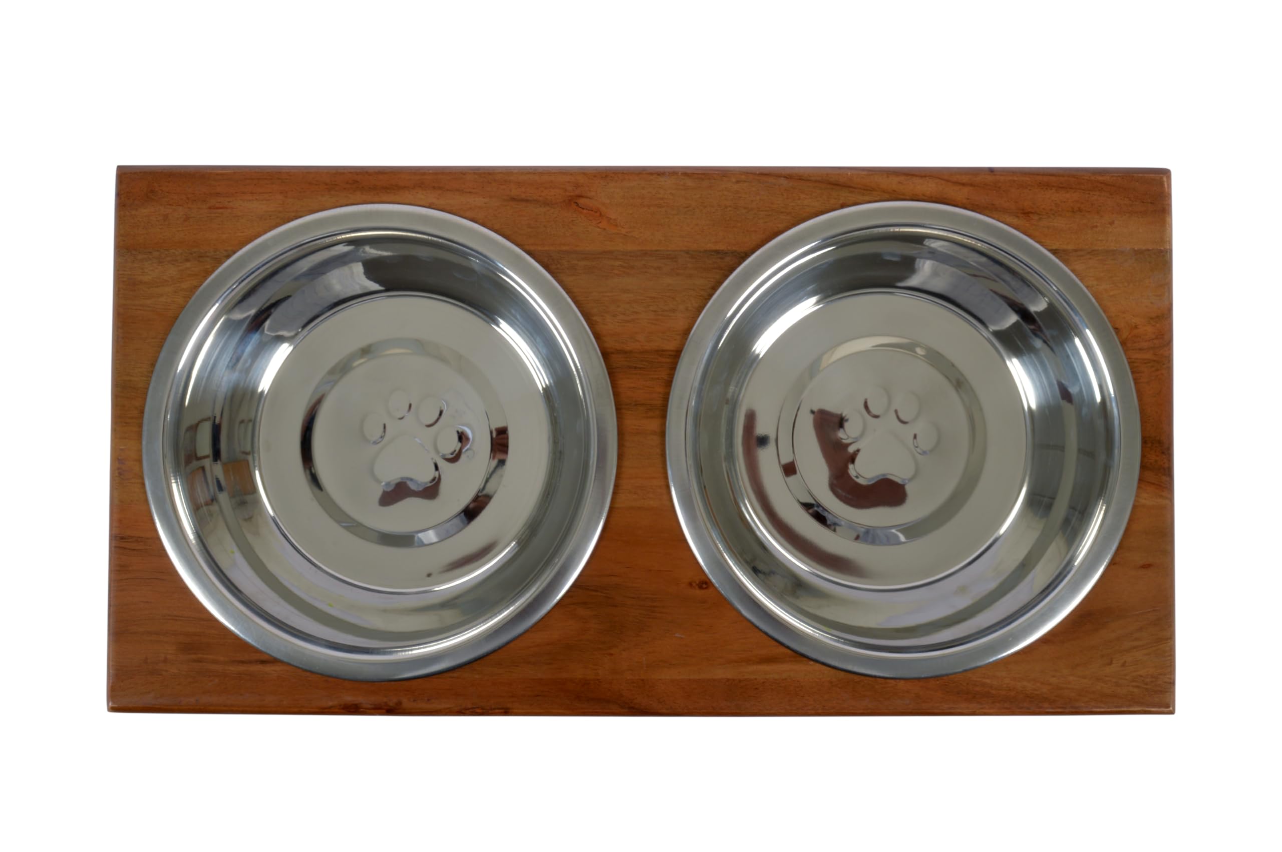 Pure Souls Fluffy Pet Feeder, Natural Acacia Wood Feeders Stand, Elevated Dog Bowls 1250 ml, Food Water Diner, Durable Double Bowl Feeding Stands for Dogs - Medium (48x25x24cm) 3