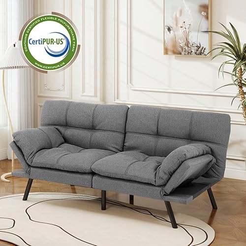 Miniatura 77 de Opoiar Cama con espuma viscoelástica, sofá futón convertible con reposabrazos ajustables, juegos de sofás multifuncionales para apartamento, Gris