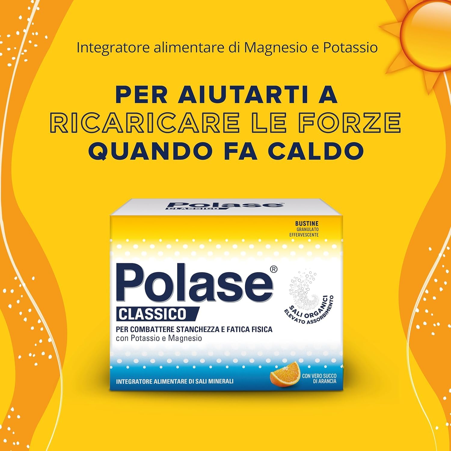 Polase Classico, Magnesio e Potassio,Integratore Alimentare, contro Stanchezza e Fatica Fisica, Caldo, Sali Minerali Organici, Gusto Arancia, Formato convenienza 36 Bustine*