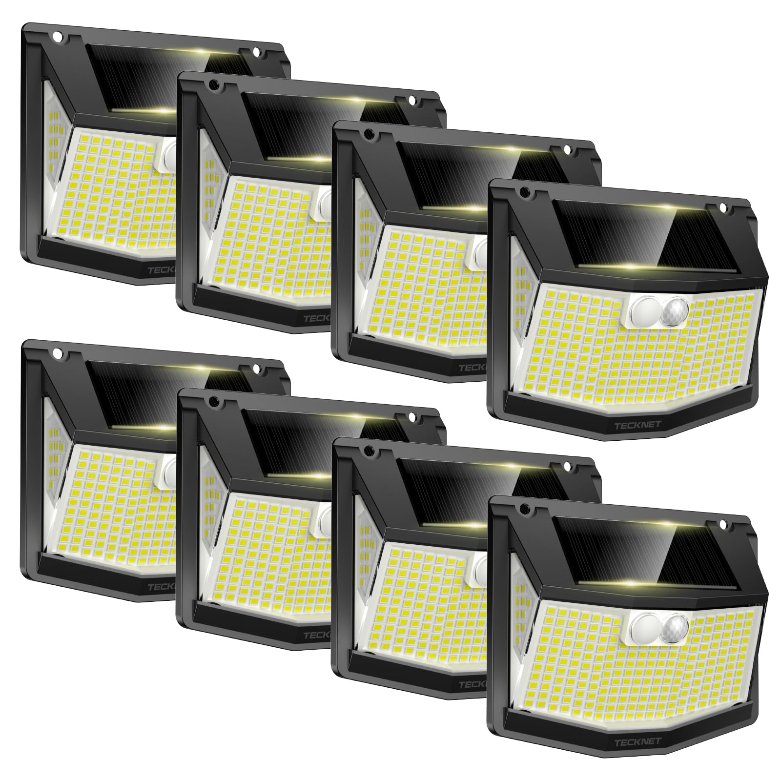 TECKNET Lampade solari per esterni con sensore di movimento [8 pezzi] | Lampada solare a 248 LED, 3 modalità, 300°, IP66, impermeabile, per esterni, per giardino, parete, posta, sentiero, garage