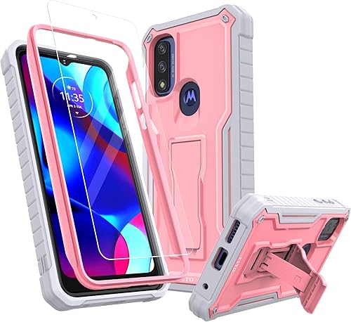 Miniatura 7 de FITO Funda para Moto G Pure, funda resistente a prueba de golpes de doble capa con un protector de pantalla de vidrio, soporte integrado (naranja)