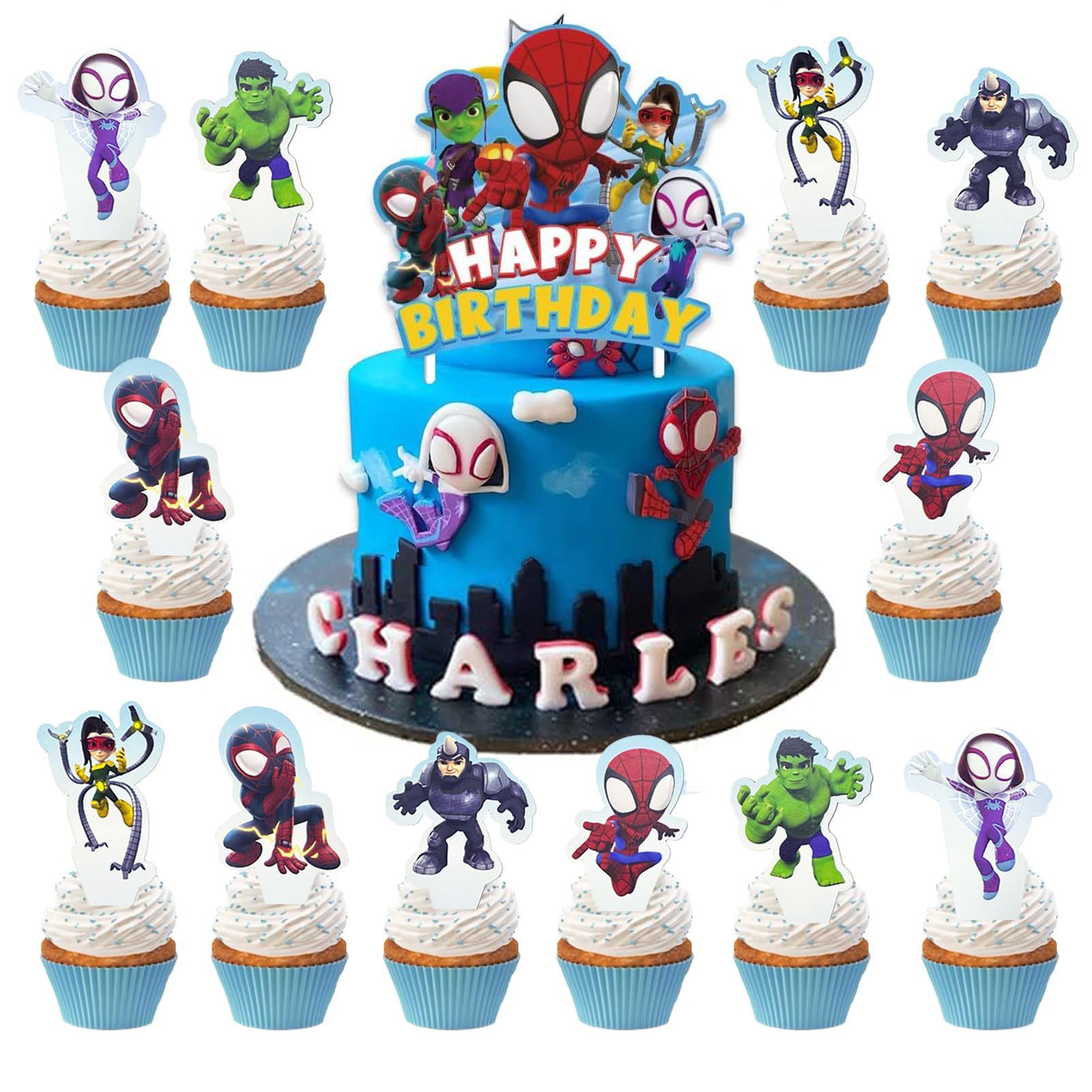 32 Decorazioni Tema Spider-Man Per Compleanni - Cake Topper E Accessori Festa - Foto 11