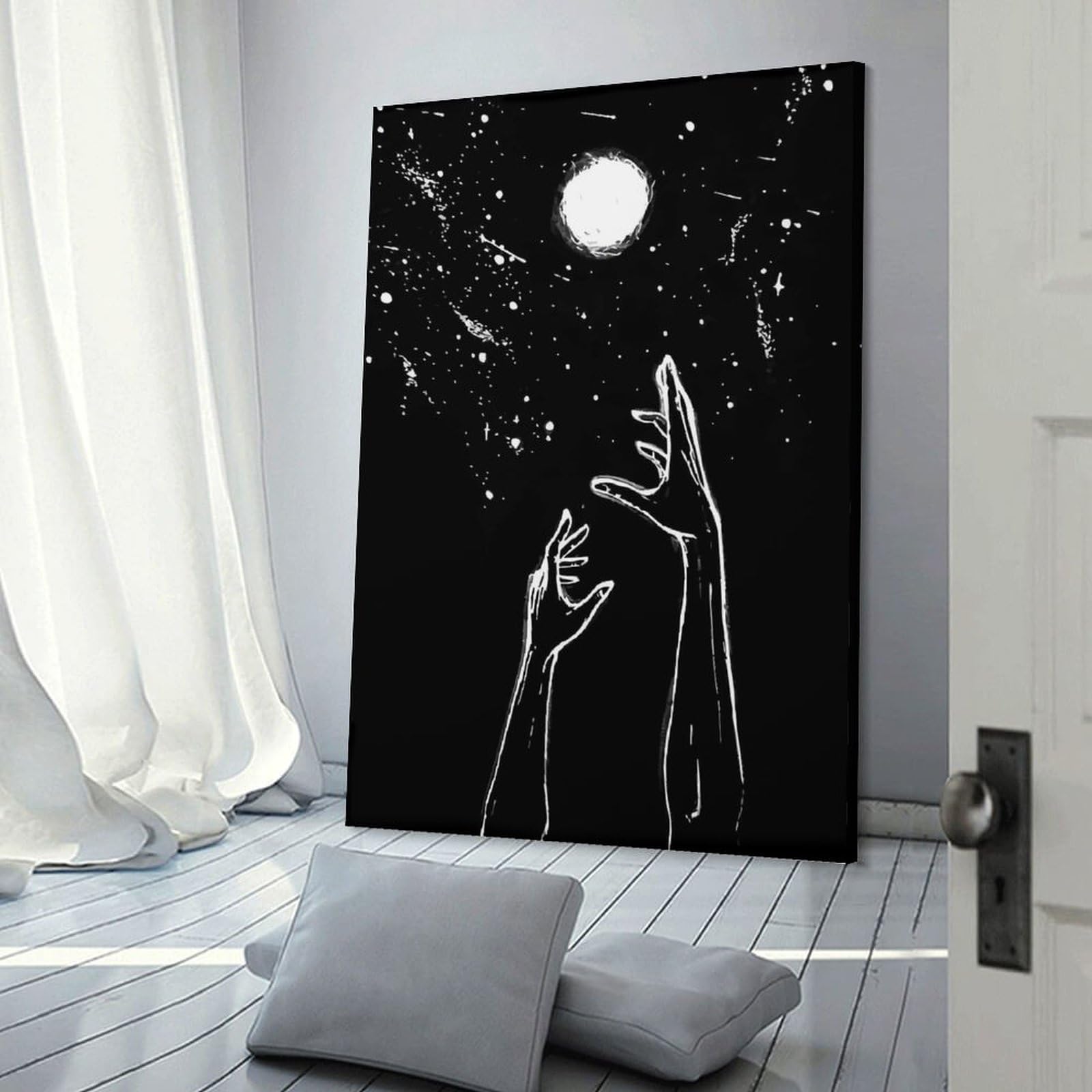 Junmoney Reaching for The Moon Canvas Wall Decor, 24x36inch(60x90cm), for Bedroom, Guest Room Or Reading Nook, Canvas Wall Decor for Personal Spaces