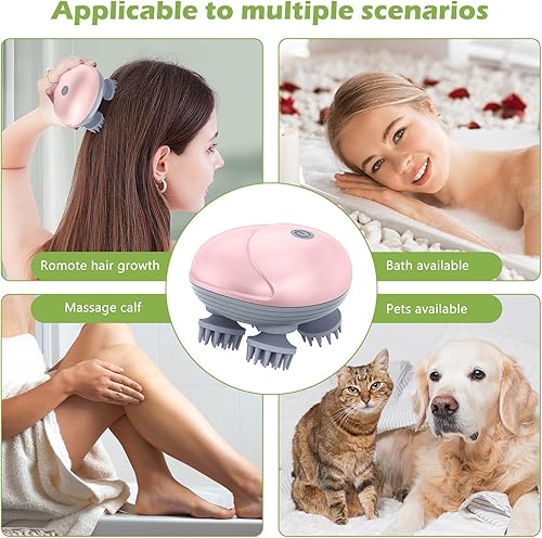 Vista 18 de KeeKit IPX6 - Masajeador verde inalámbrico para mascotas, 4 cabezales y 96 nodos, rascador portátil de mano para perros y gatos