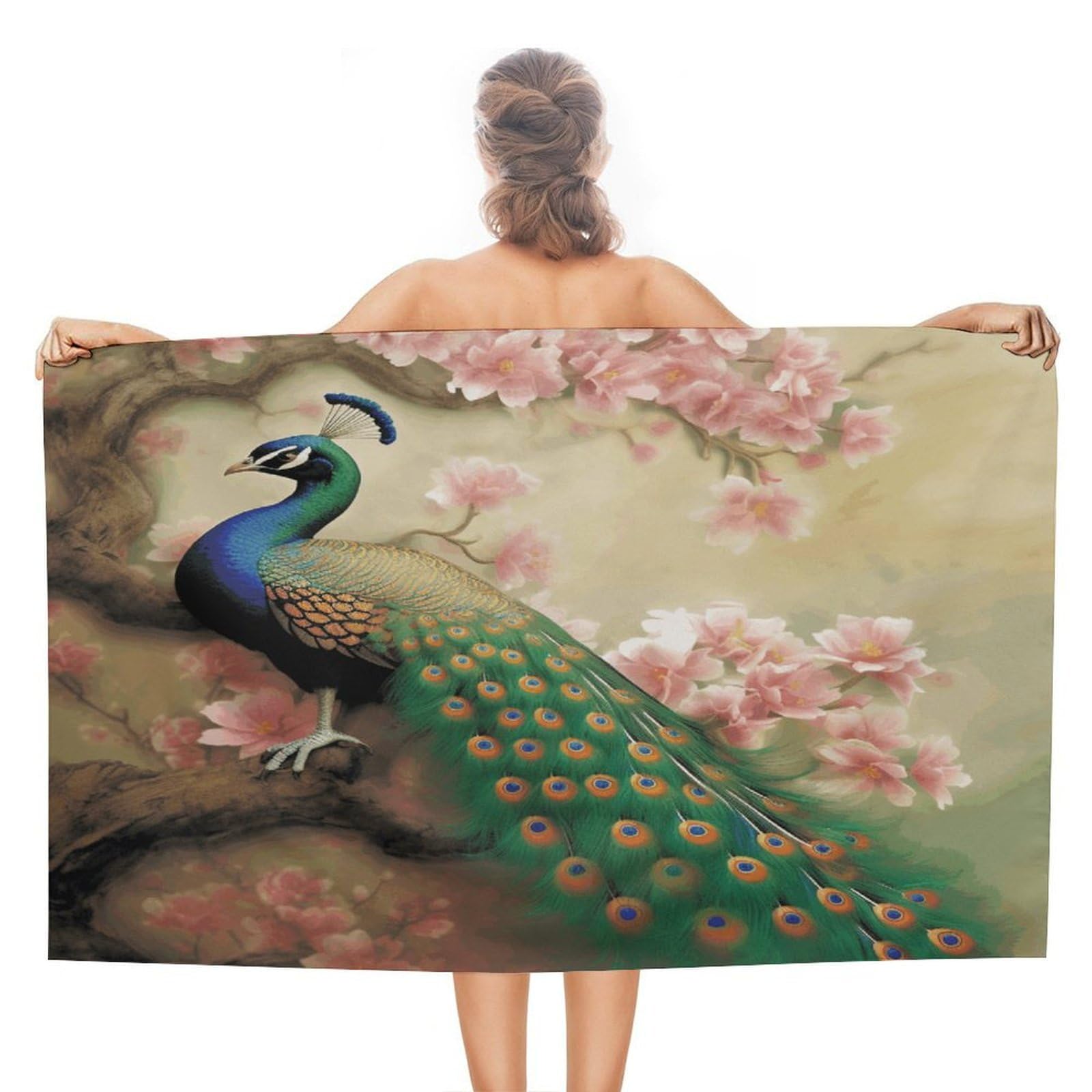 VstaDank Oriental Peacock on Flower Tree Beach Towels Super Absorbent Soft Lightweight Towel Large Stylish Swim Pool Towels Quick-Dry Oversize Bath Towel Travel Blankets for Adult Vacation&Gift
