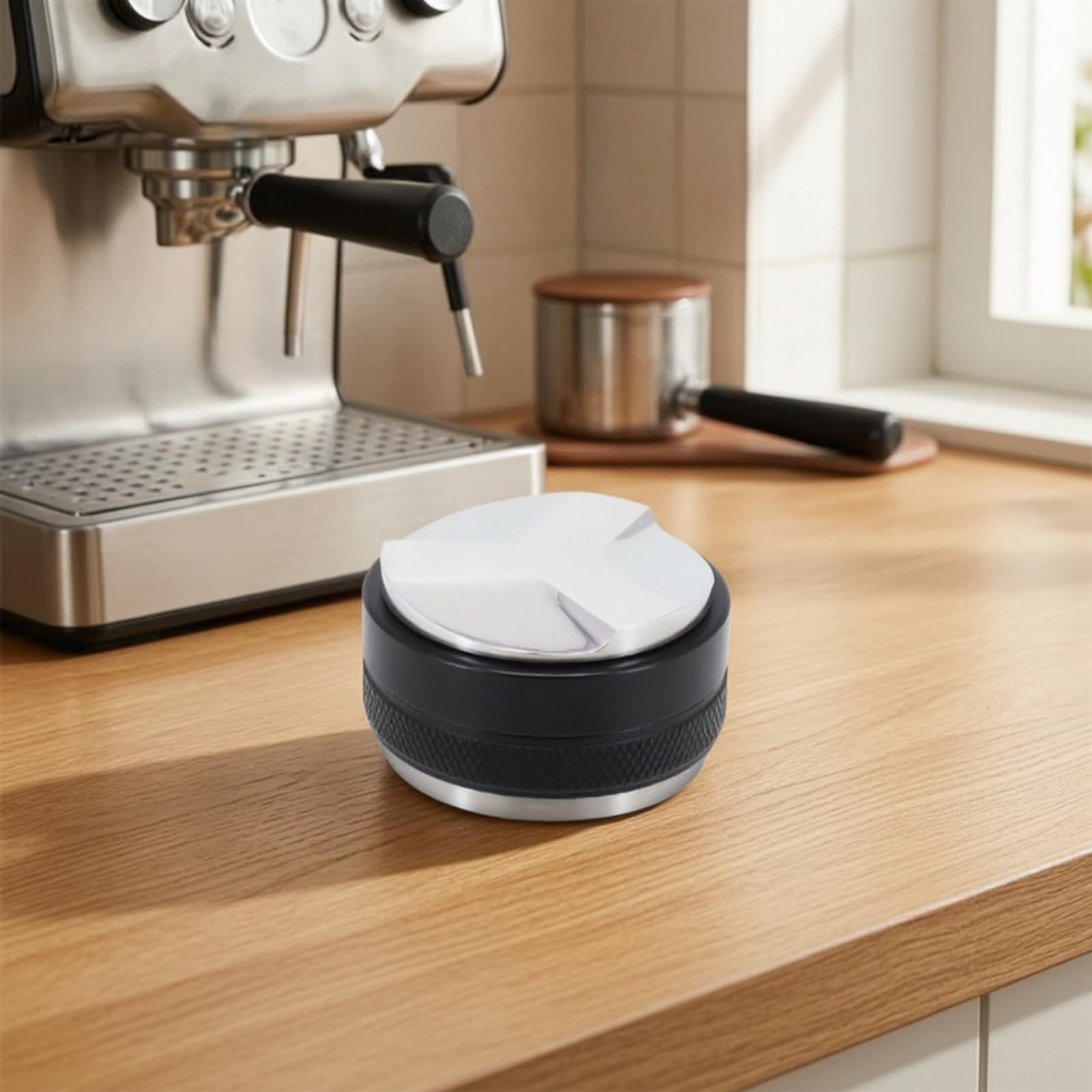 Distributore e Pressino caffè Ergonomico, Modello A Doppia Testa Pesante, Lega di Alluminio con Base in Acciaio Inox 304, Peso Circa 476 G, 58 Mm