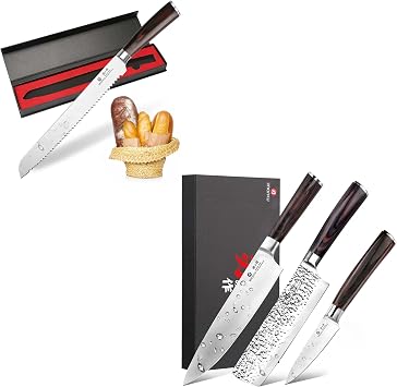 imarku Bread Knife 10 inch & 3 Pieces Knife Set 8 Inch Chef Knife 7 Inch Nakiri Knife 3.5 Inch Paring Knife