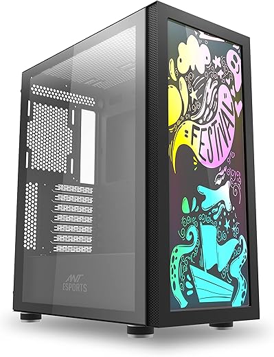 Ant Esports Graffiti Mid- Tower Computer Case/Gaming Cabinet – Black | Supports ATX, Micro-ATX, Mini-ITX | Pre-Installed 1 x 120mm Rear Fan