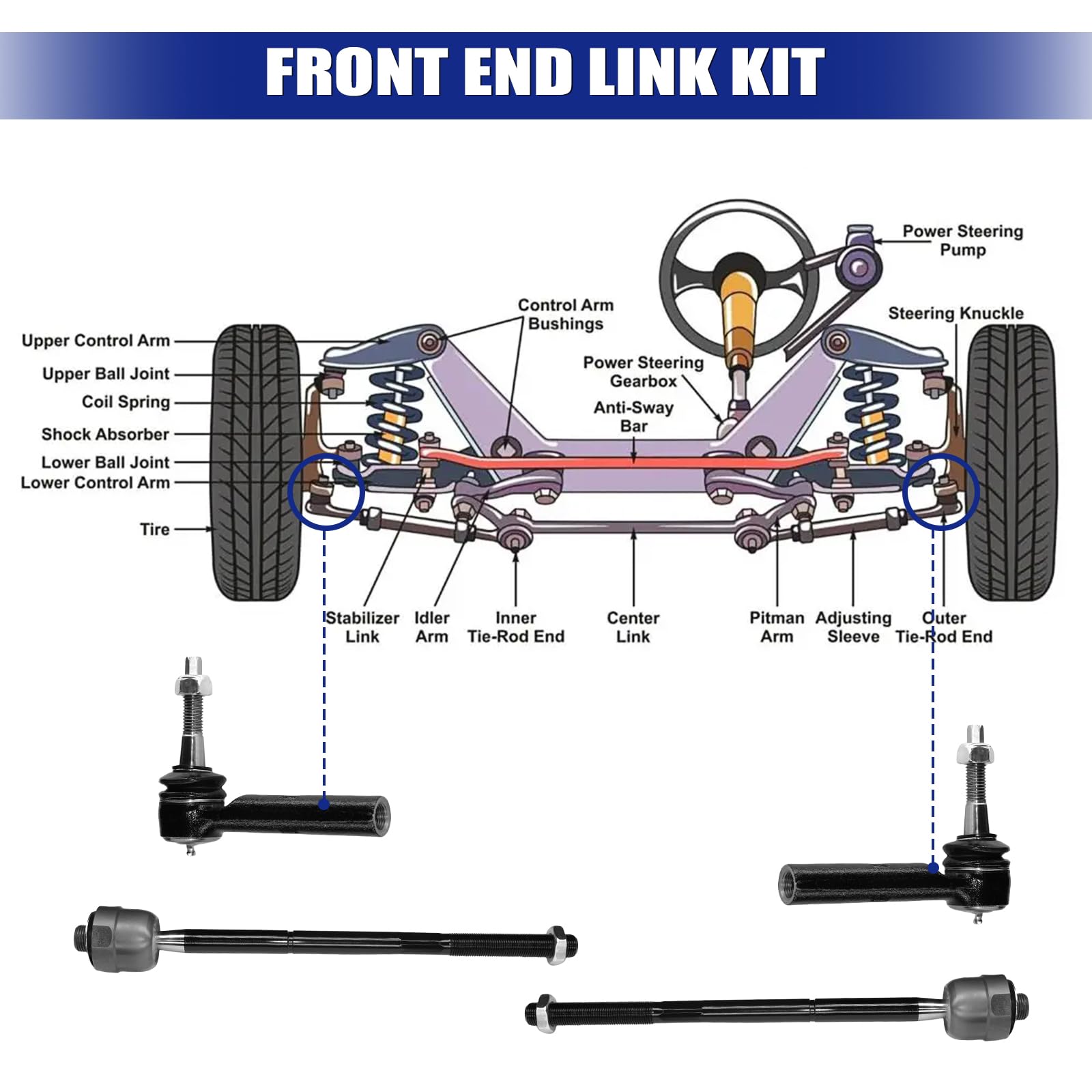 HAWK BROTHER 10個フロントロアサスペンションキットコントロールアームボールジョイント付内外タイロッドスウェイバーリンク交換トヨタ・シエナ用2011-201