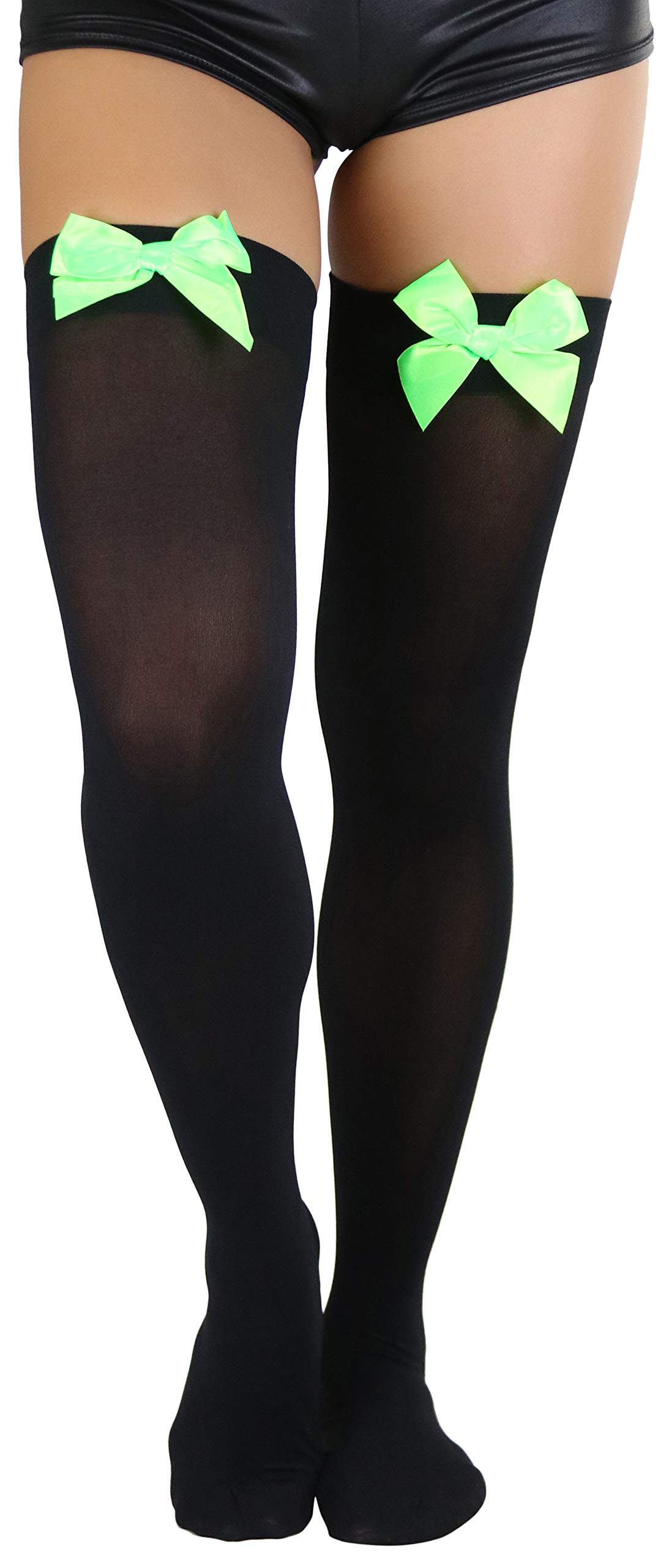 ToBeInStyle Women’s Opaque Long Thigh High Stockings w/Decorative Front Satin Bow