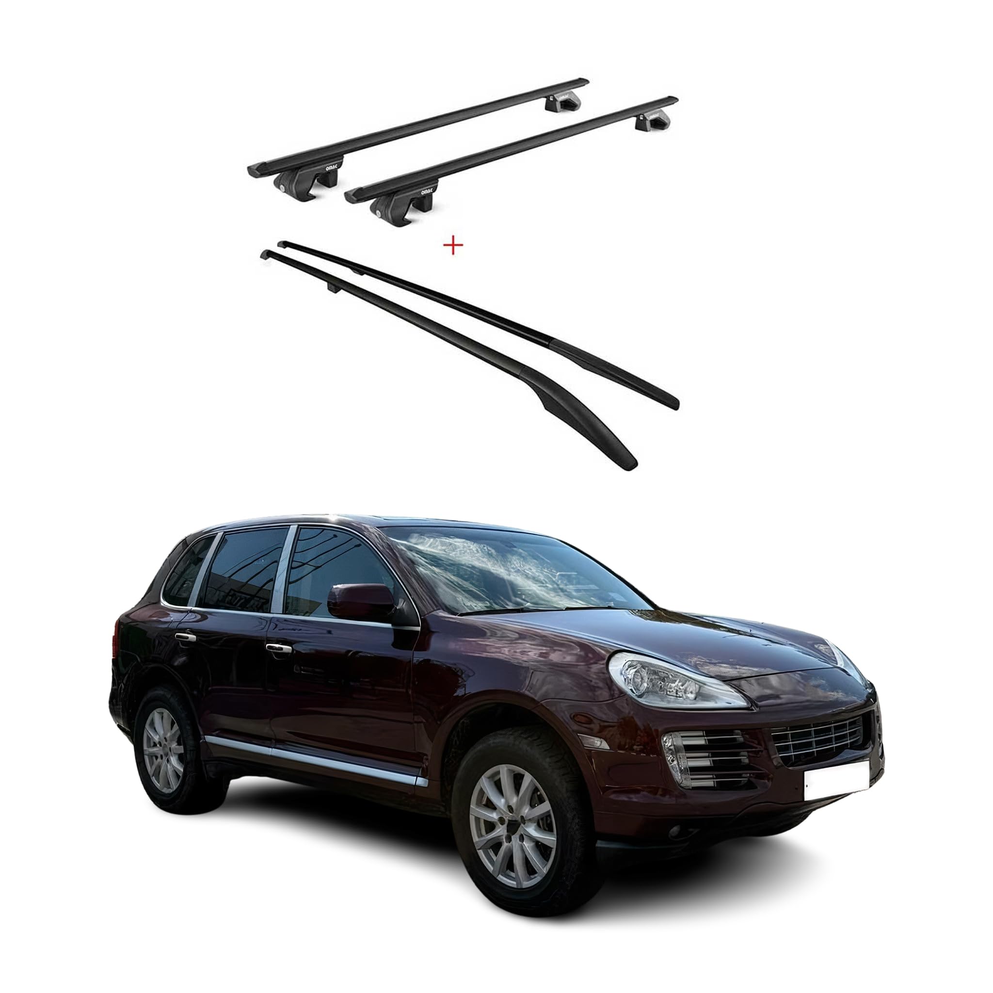 Barres de toit + barres de toit pour Porsche Cayenne 9PA 2002-2010 en aluminium noir