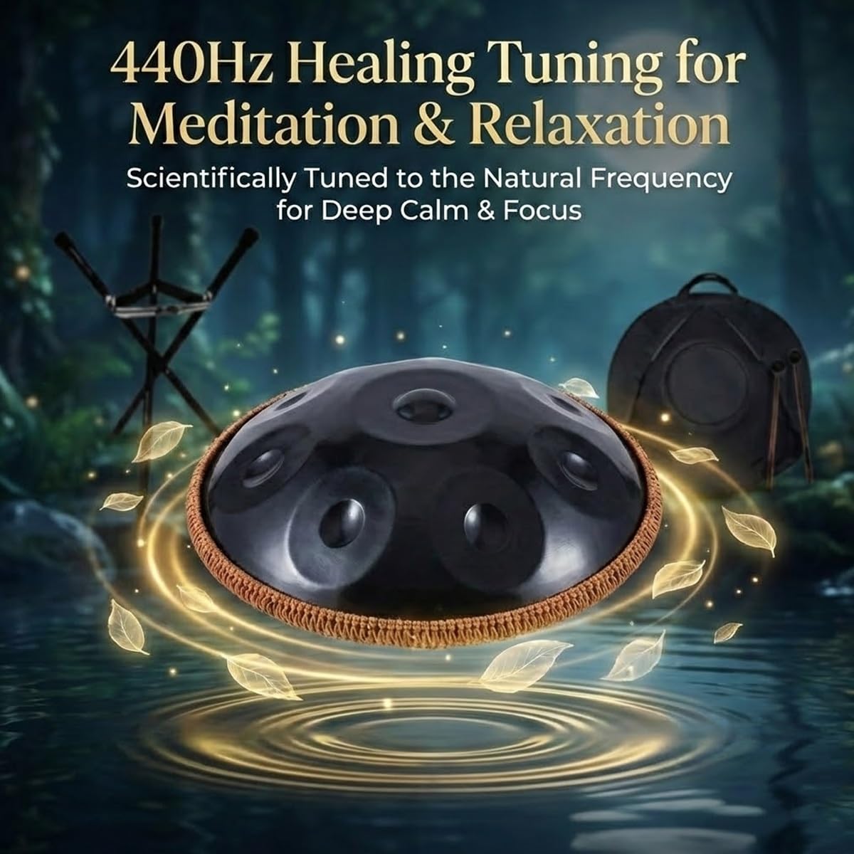 Hand Pan, Steel Handpan Drum, 18/22" D Minor Kurd 440Hz 9/10/12 Note, con Custodia, Supporto, 2 Bacchette, Adesivi per Note Musicali, per Principianti, Meditazione(D'argento,440HZ/22inch/14Note)
