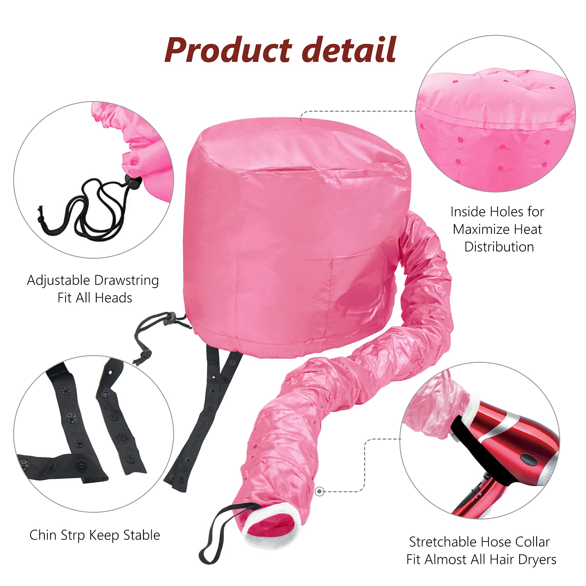 Accesorio de capo de secador de pelo portátil de seguridad para el peinado del cabello - rosa oscuro 2