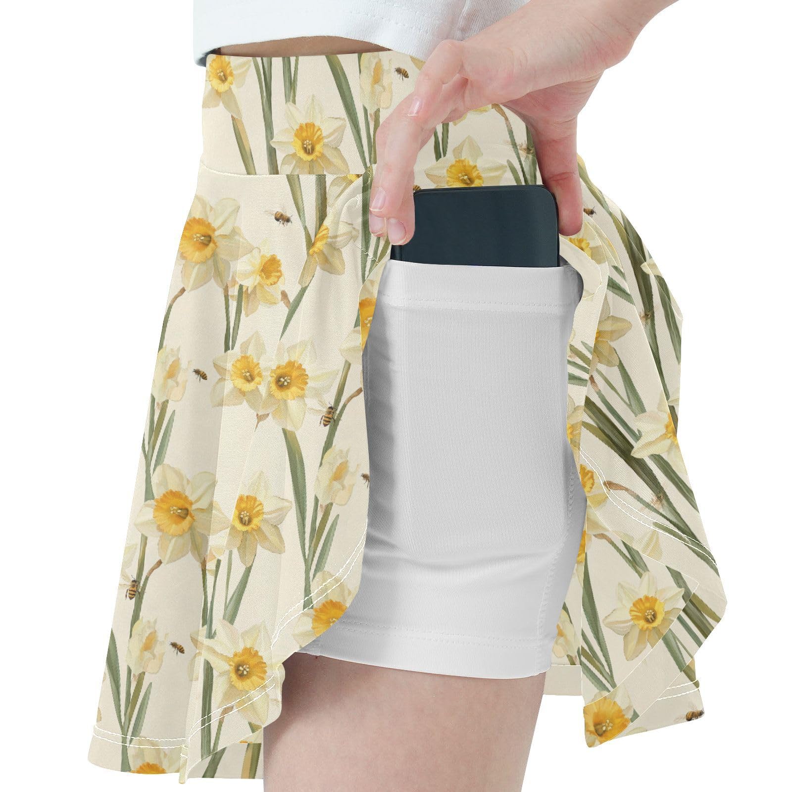 JUNZAN Daffodil Beige Flowy Skirt for Girls with Shorts Kids Pleated Skort with Pockets Little Girls Golf Skort