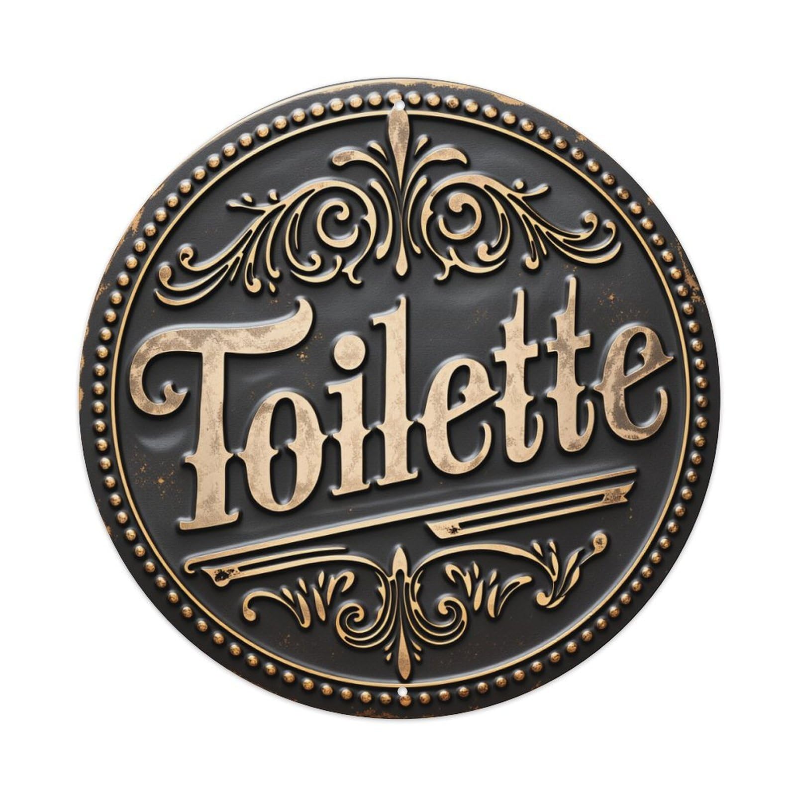Ornate Circular Sign With Gold Lettering And Decorative Flourishes Round Vintage Tin Sign,Retro Wall Art,Metal Poster for Home, Bar, Garage, Cafe, Rustic Indoor & Outdoor Decor, 8x8 Inches