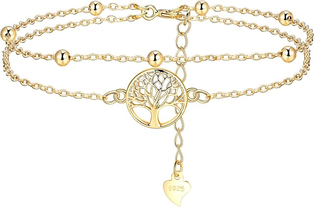 Lydreewam Tree of Life Bracelet for Women 925 Sterling Silver Double Layered Chain Bracelet with Gift Box Mother's Day Birthday Gift, Adjustable 17+4cm (Silver/Gold/Rose Gold)