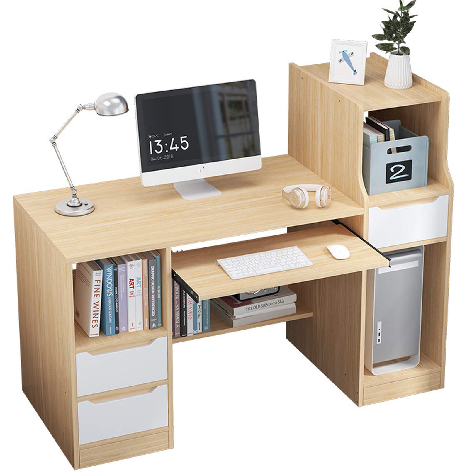 BNMKL Computer Desk 120X40x100cm Sturdy Office Desk Modern Simple Style Table for Home Office, with Shelves, Keyboard Tray, Drawer,Oak