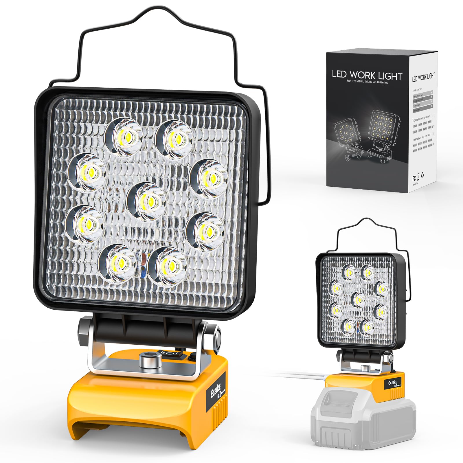 Ecarke LED Work Light Compatible with DEWALT 20V, 140° Pivoting Head Flashlight, 48W 4800Lumens, Cordless LED Flood Light, with USB and Type-C Charging Port for Outdoor