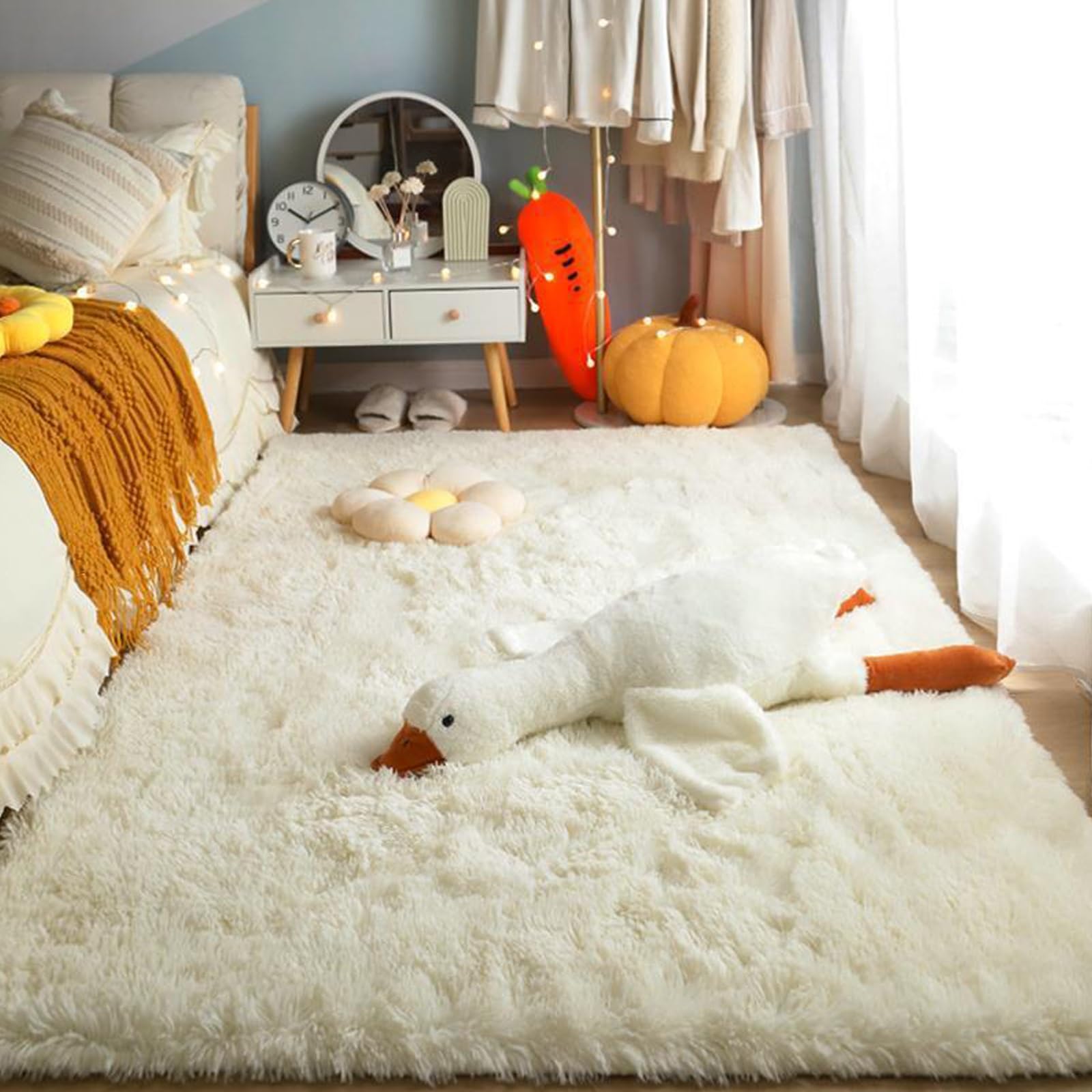 Tapis de salon moelleux blanc extra large 60x190 antidérapant