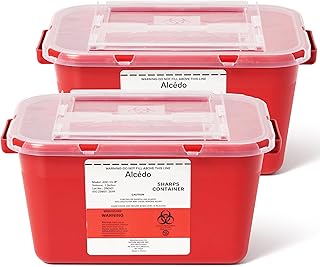 Alcedo Sharps Container for Home and Professional Use 1 Gallon (2-Pack), Biohazard Needle and Syringe Disposal, Medical Grade
