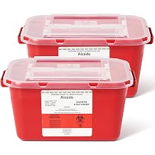 Alcedo Sharps Container for Home and Professional Use 1 Gallon 2-Pack, Biohazard Needle and Syringe Disposal, Medical Grade