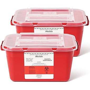 Alcedo Sharps Container for Home and Professional Use 1 Gallon 2-Pack, Biohazard Needle and Syringe Disposal, Medical Grade
