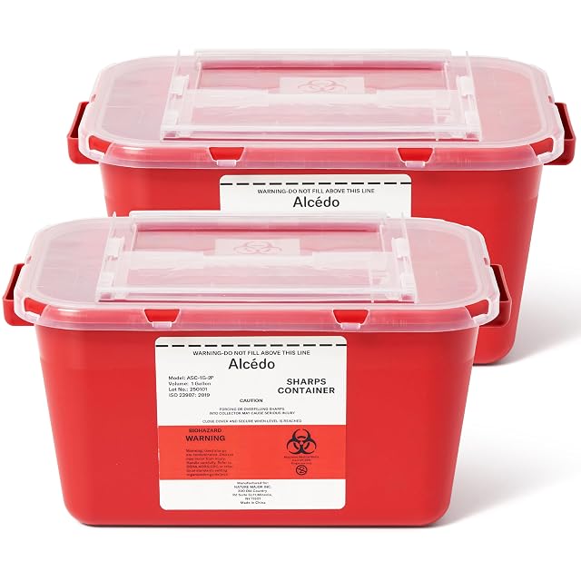 Alcedo Sharps Container for Home and Professional Use 1 Gallon 2-Pack Biohazard Needle and Syringe Disposal Medical Grade