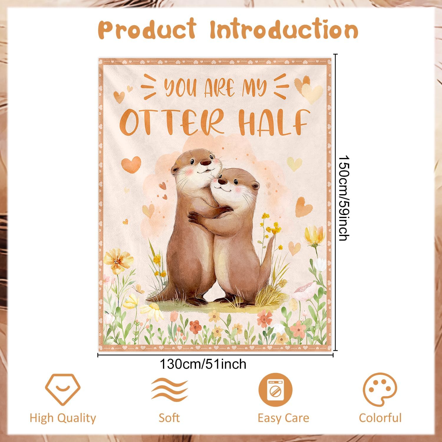 Anniversary Blanket Gifts for Women Otter Blanket for Boyfriend Girlfriend Otter Lovers Gift for Boys Girls I Love You Gift for Her Him Birthday Valentines Gifts for Husband Wife 60 x 50 Inch - Image 2