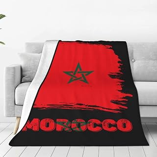 Vintage Morocco Moroccans Flag Throw Blanket Soft Micro Fleece Cozy Flannel Blankets Black for Couch Bed Travel Home Family Sofa Chair Lightweight Winter Fall 80"x60"