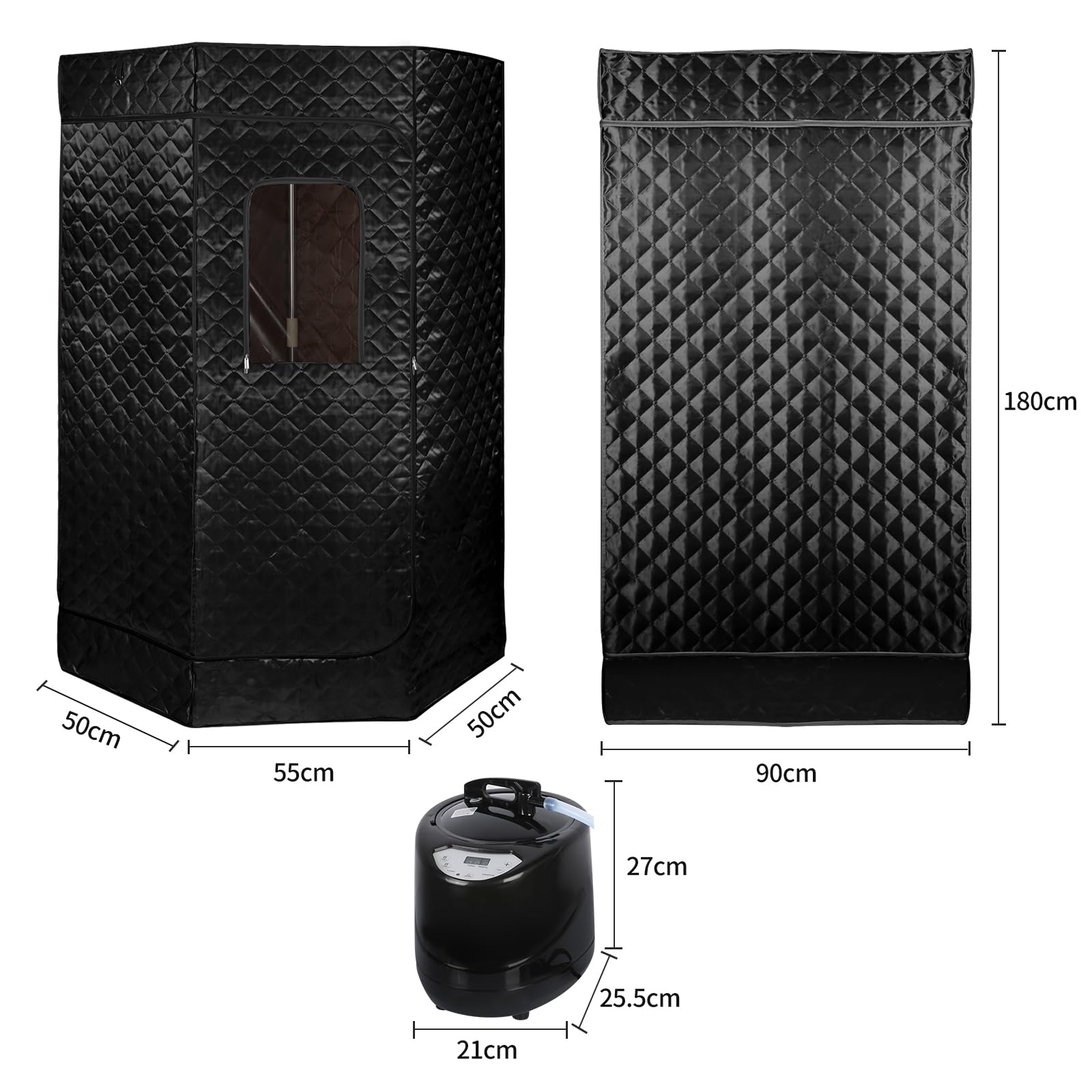 TAZZOR Draagbare saunatent met stoomgenerator, 3 liter stoomsauna voor thuis, 9 temperatuurniveaus, mobiele sauna met klapstoel, afstandsbediening, mat, 90 x 90 x 180 cm