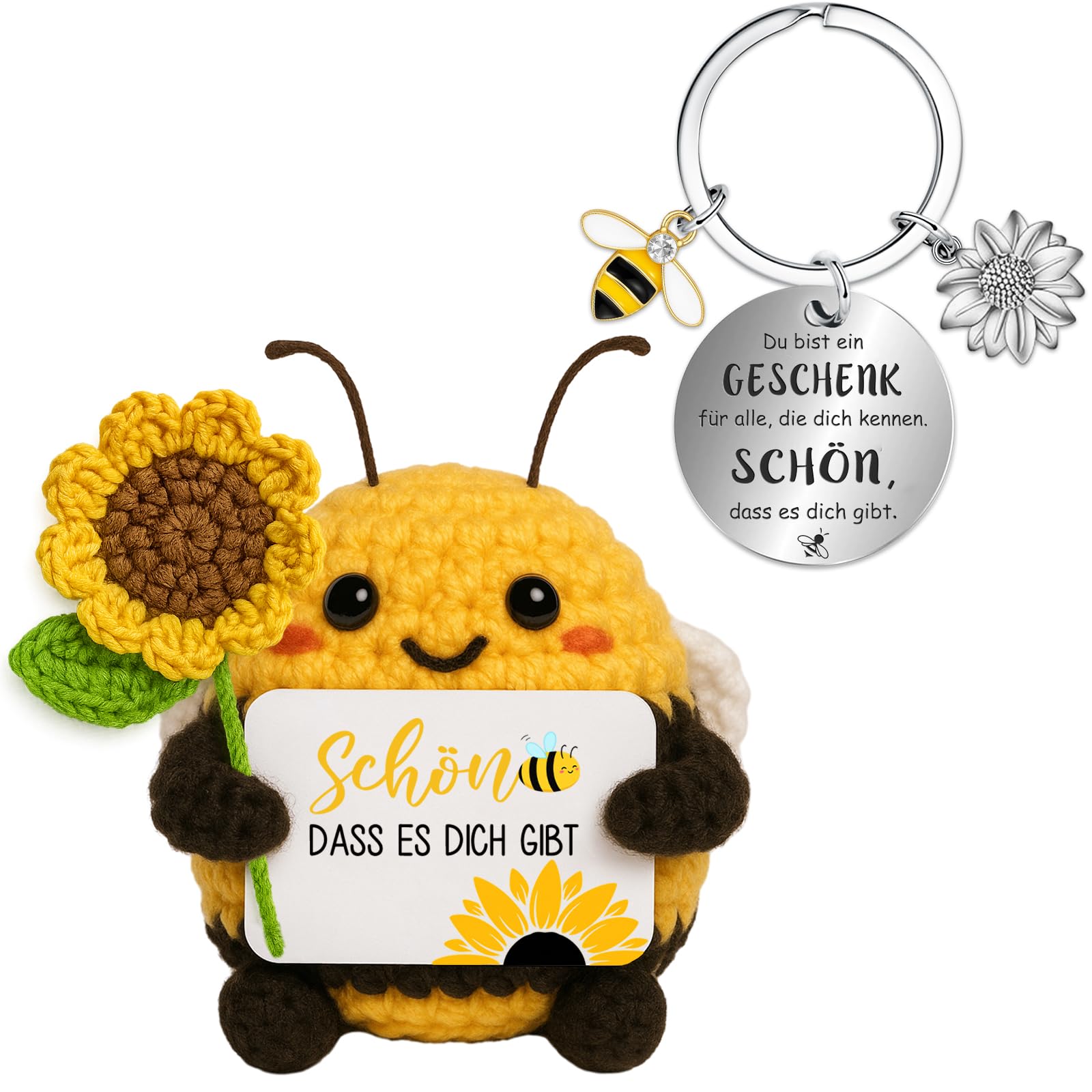 Farbeele Geschenke für Frauen Männer, Positive Sonnenblumen-Biene mit Glücksbringer Schlüsselanhänger, MutmacherGeschenk, Geburtstagsgeschenk für Freunde Familie Kollegen Partner Mama Papa