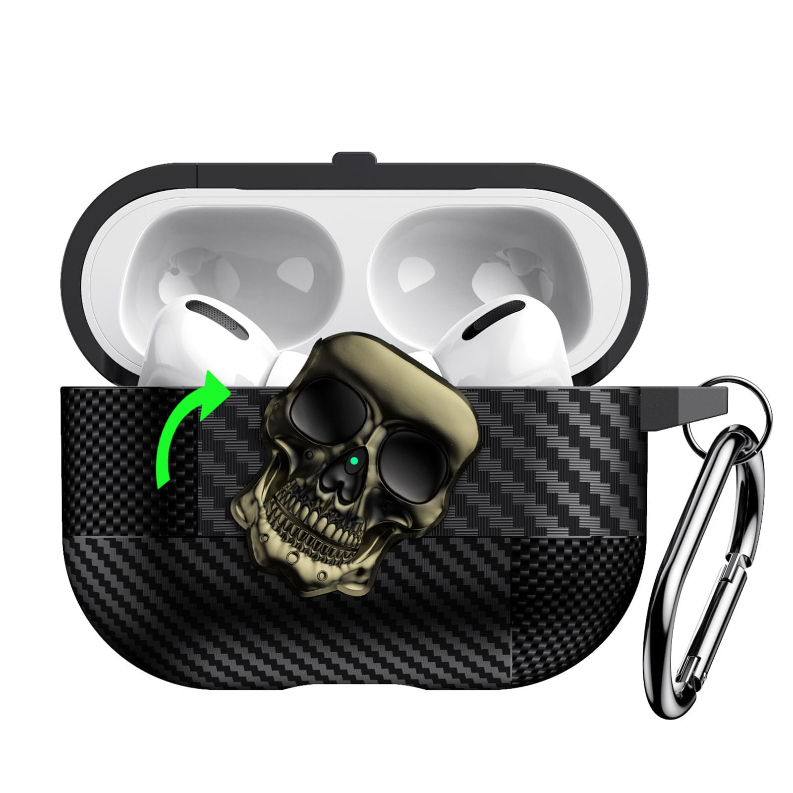 for Hard AirPods Pro 3 Case 2025 | Funny 3D Skull Air Pods Pro 3 Case with Lock | with Keychain | Cool Carbon Fiber Airpods 3 Pro Cases for Man Women(Model A2700​​/A2931)(Bronze)