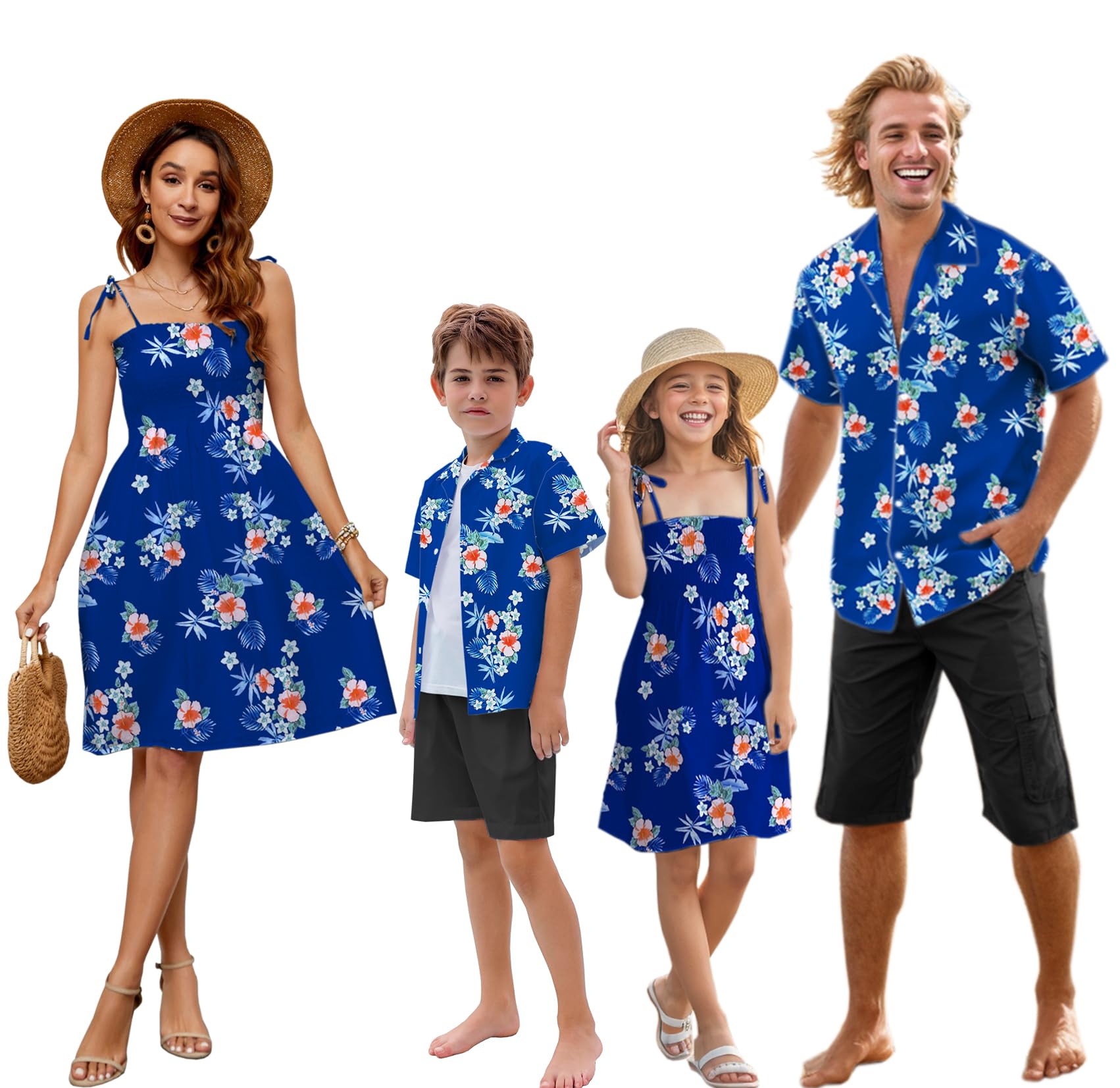 Family Matching Hawaiian Outfits, Dad and Son Beach Vacation Shirts Mommy Daughter Dress, 2T - X-Large