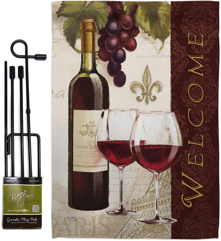 Welcome Wines Burlap Garden Flag Beverages Wine Drink Fruits Cheese Sangria White Red Rose Dessert Sparkling Small Decorative Gift Yard House Banner Double-Sided Made In USA 13 X 18.5