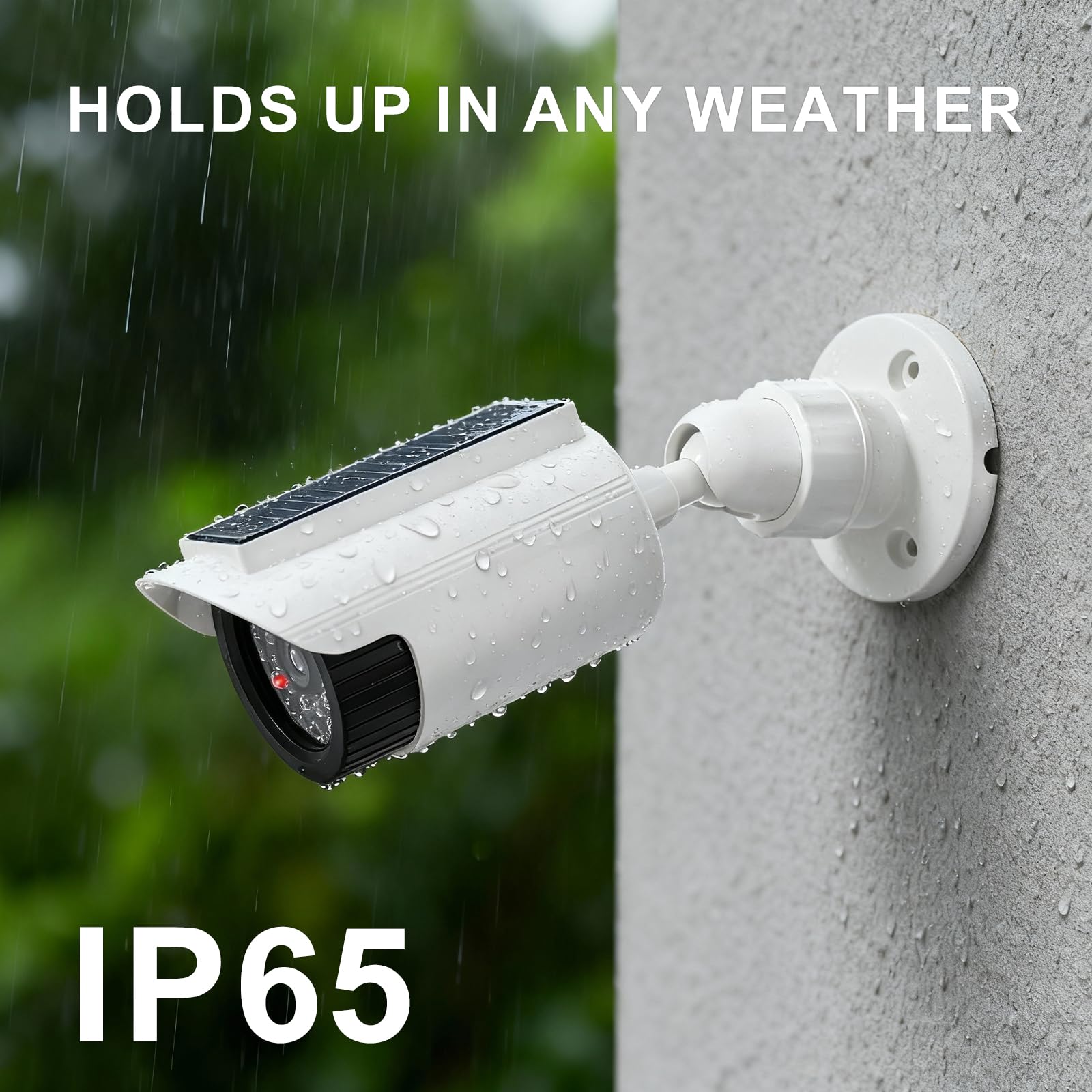 WALI Lot de 2 fausses caméras de sécurité factices à énergie solaire avec lumière LED pour intérieur et extérieur - Simulation de surveillance - Caméras dôme avec autocollant d'avertissement (SOLTC-W2