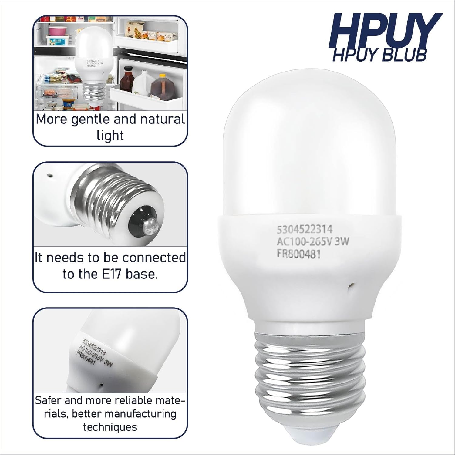 Kei D28x Kel 2816x Light Bulb 3w 5304522314 Compatible for Frigidaire Refrigerator Light Bulb Replacement E17 Base AC100-265V 3W Refrigerator Bulb 2PCS