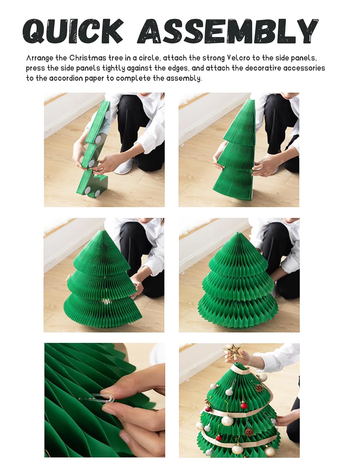 Albero di Natale di Carta, Decorazioni per Feste di Natale per Tavoli Decorazioni per la Casa, Decorazione Pieghevole per Albero di Natale In Carta Kraft con Luce USB e Ornamenti green L