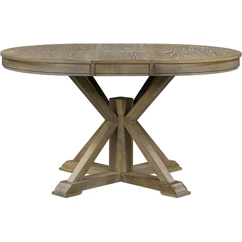 LUMISOL 42"-54" Extendable Round Dining Table for 4-6, Farmhouse Oval Kitchen Table with 12" Removable Leaf and Pedestal Base, Wood Dinner Tables for Dining Room, Living Room, Natural