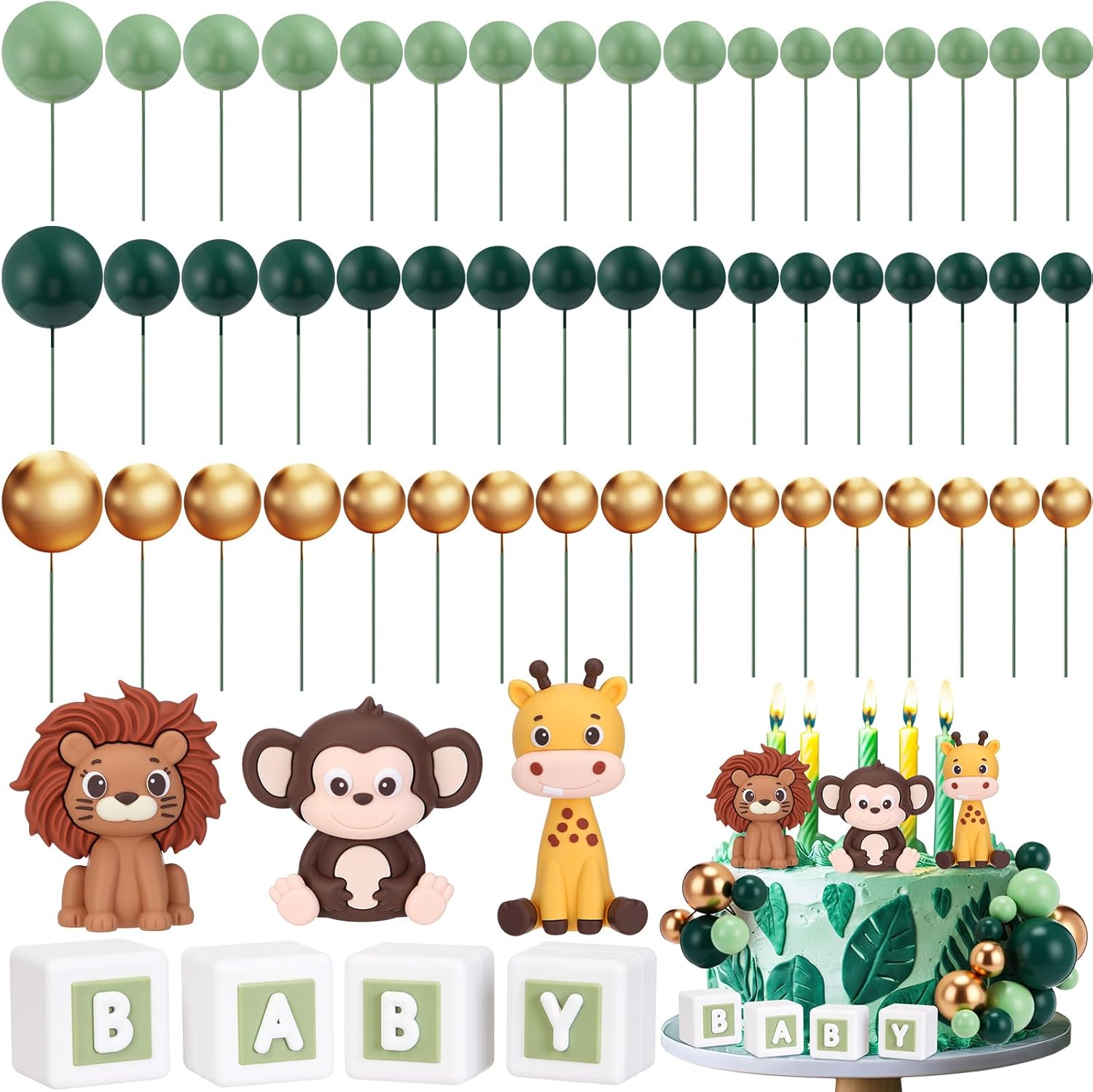 Roowest 85 Pcs 3D Bear Baby Shower Cake Toppers Brown Beige Foam Ball Cake Toppers Baby Letter Block Decorations for We Can Bearly Wait Party Decorations