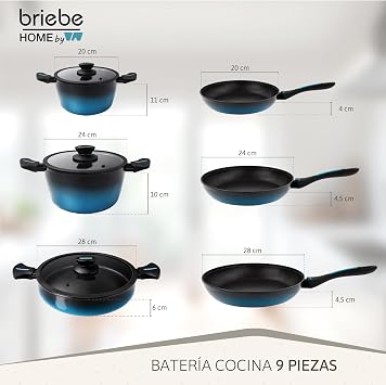 briebe MARE Induction Cookware Set, Forged Steel 9 Pieces, Non-Stick PFOA Free, Set of 3 Professional Pots and 3 Frying Pans, High Resistance, Suitable for All Hobs, Made in Spain
